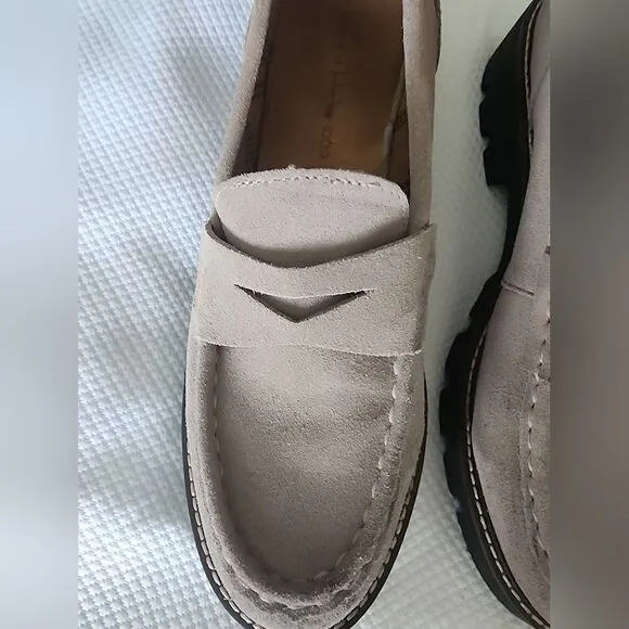 House of Harlow 1960 Gunner Light Taupe Suede Platform Lug Sole Loafers