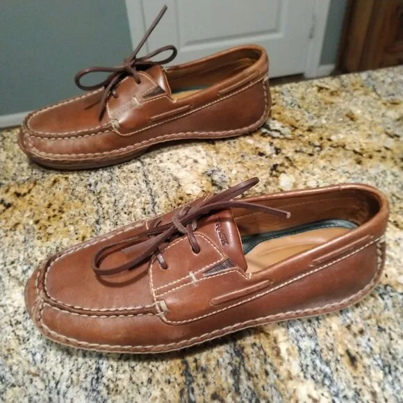 H.S. Trask Mens Brown Leather Vibram Sole Loafers Boat Shoes 9.5 M H3182-292 EUC