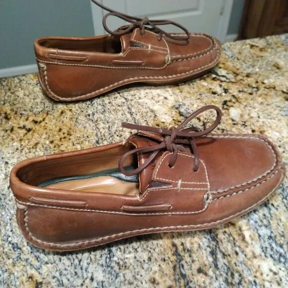 H.S. Trask Mens Brown Leather Vibram Sole Loafers Boat Shoes 9.5 M H3182-292 EUC