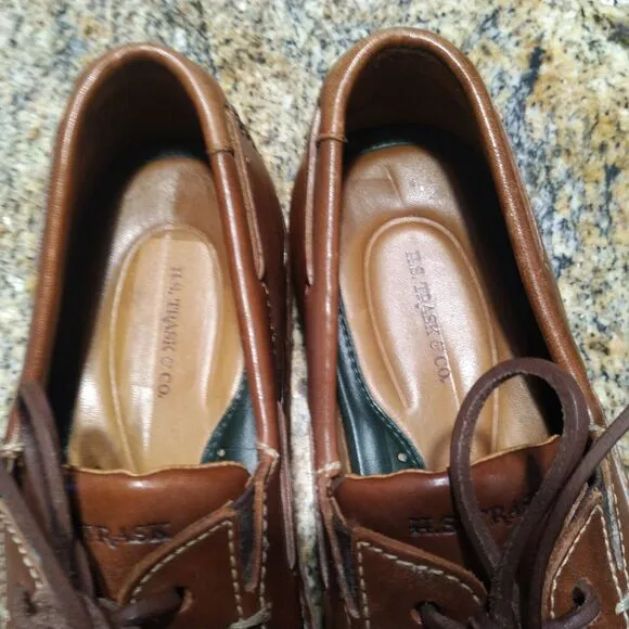 H.S. Trask Mens Brown Leather Vibram Sole Loafers Boat Shoes 9.5 M H3182-292 EUC