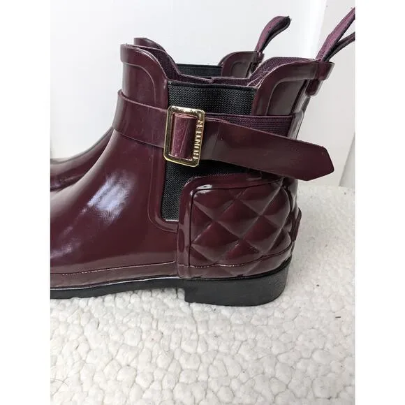 Hunter Gloss Quilted Wine Chelsea Boots 6/7 ?