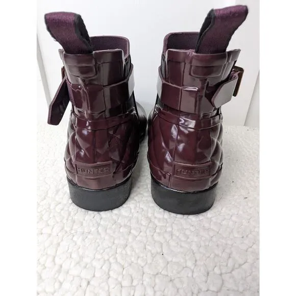 Hunter Gloss Quilted Wine Chelsea Boots 6/7 ?