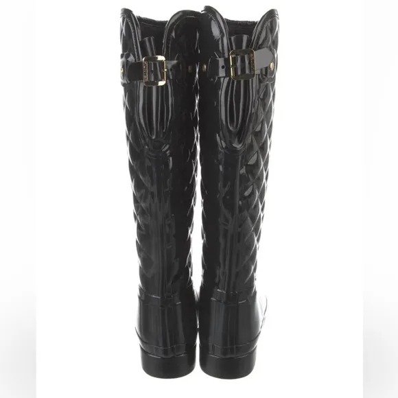 Hunter Quilted Rain Boots Black Gloss