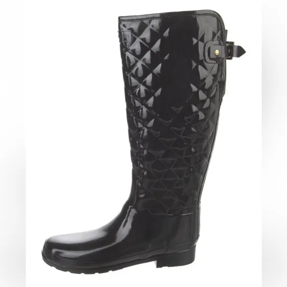 Hunter Quilted Rain Boots Black Gloss
