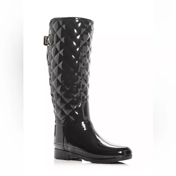 Hunter Quilted Rain Boots Black Gloss