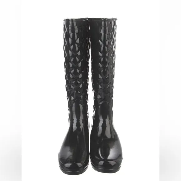 Hunter Quilted Rain Boots Black Gloss