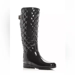 Hunter Quilted Rain Boots Black Gloss