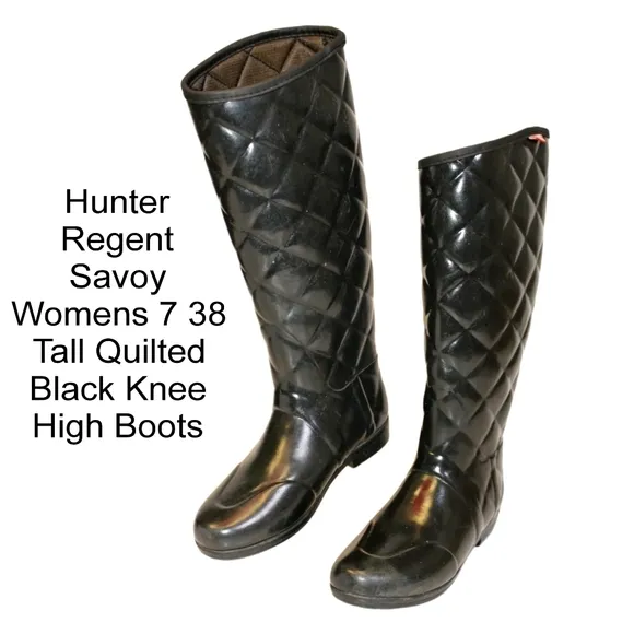 Hunter Regent Savoy Womens 7 38 Tall Quilted Black Knee High Boots