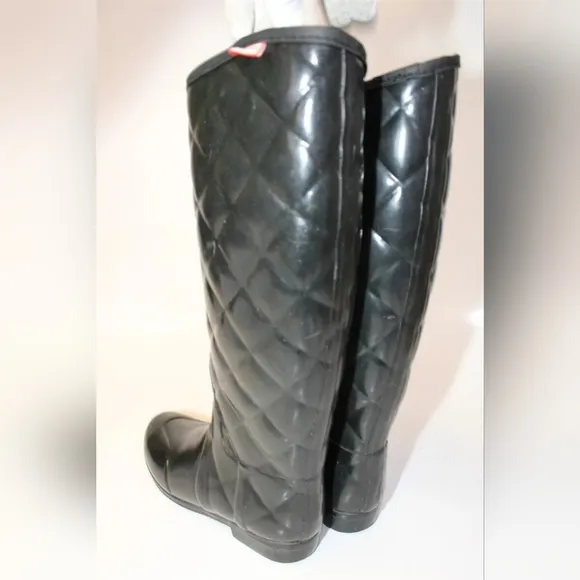 Hunter Regent Savoy Womens 7 38 Tall Quilted Black Knee High Boots