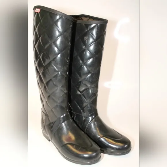 Hunter Regent Savoy Womens 7 38 Tall Quilted Black Knee High Boots