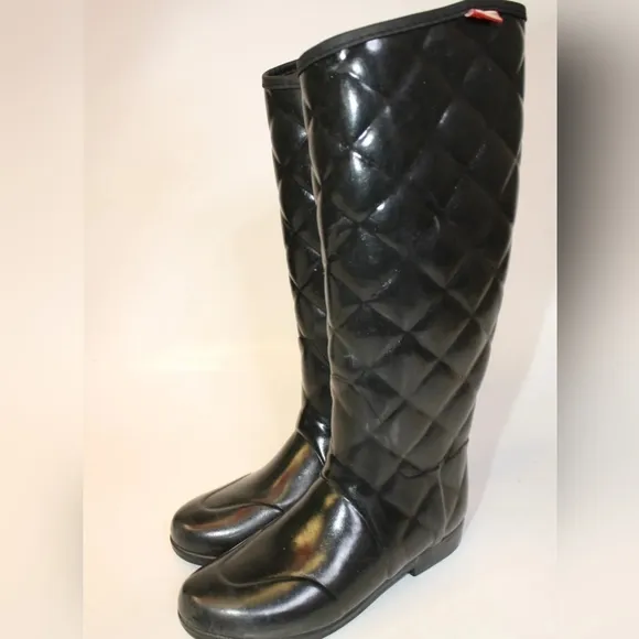 Hunter Regent Savoy Womens 7 38 Tall Quilted Black Knee High Boots