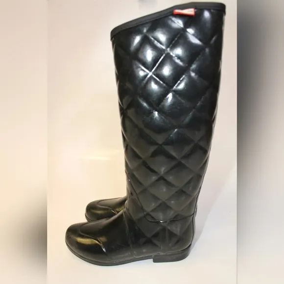 Hunter Regent Savoy Womens 7 38 Tall Quilted Black Knee High Boots