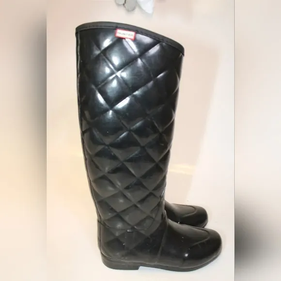 Hunter Regent Savoy Womens 7 38 Tall Quilted Black Knee High Boots