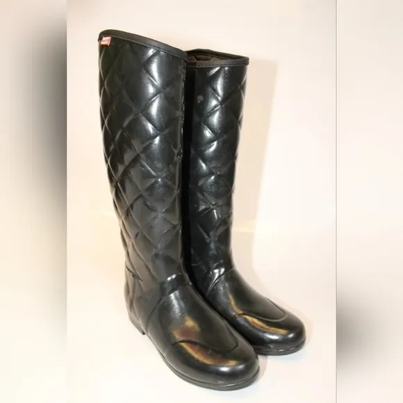 Hunter Regent Savoy Womens 7 38 Tall Quilted Black Knee High Boots
