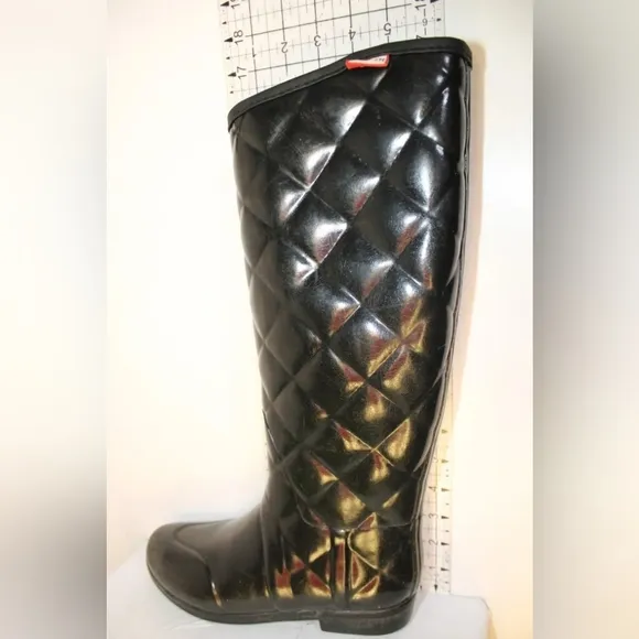 Hunter Regent Savoy Womens 7 38 Tall Quilted Black Knee High Boots