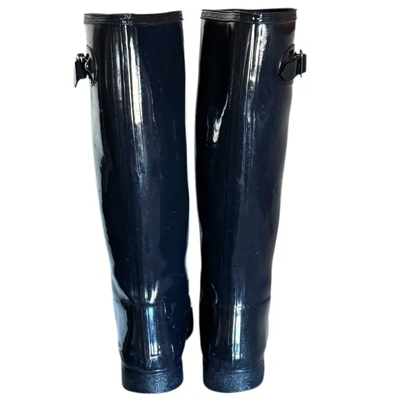 HUNTER Wellies Original Tall High NAVY BLUE  Gloss Waterproof Rain Boots SZ 8