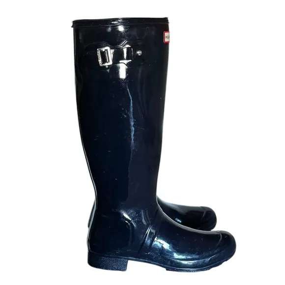 HUNTER Wellies Original Tall High NAVY BLUE  Gloss Waterproof Rain Boots SZ 8