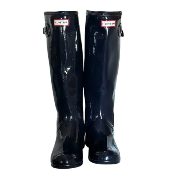 HUNTER Wellies Original Tall High NAVY BLUE  Gloss Waterproof Rain Boots SZ 8