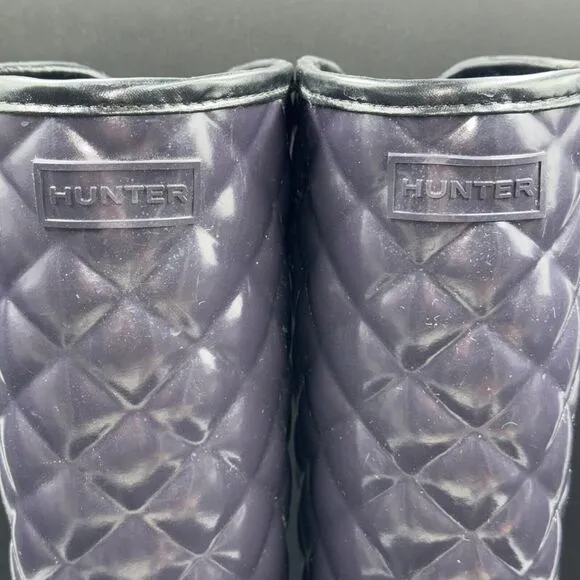 Hunter Women’s Refined Gloss Quilted Rain Boots Size 7 Navy