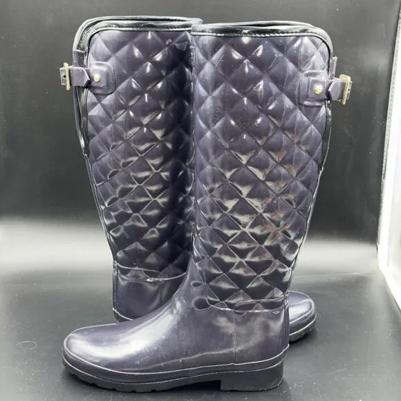 Hunter Women’s Refined Gloss Quilted Rain Boots Size 7 Navy