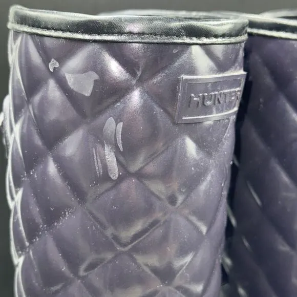 Hunter Women’s Refined Gloss Quilted Rain Boots Size 7 Navy