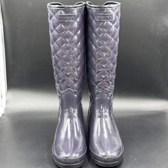 Hunter Women’s Refined Gloss Quilted Rain Boots Size 7 Navy