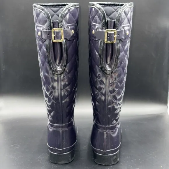 Hunter Women’s Refined Gloss Quilted Rain Boots Size 7 Navy