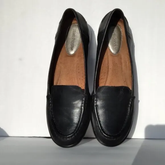 Hush Puppies Black Leather Loafers ~ Classic Design, Quality &amp; Comfort Sz 8.5