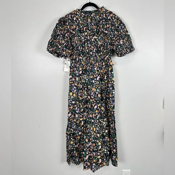 HYACINTH HOUSE Black Multi Floral Smocked Samantha Midi Dress