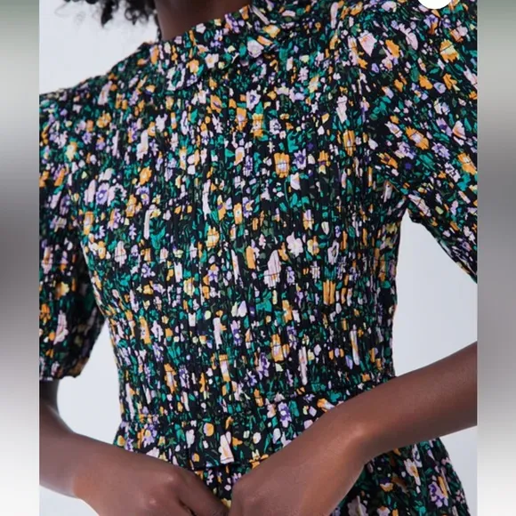 HYACINTH HOUSE Black Multi Floral Smocked Samantha Midi Dress