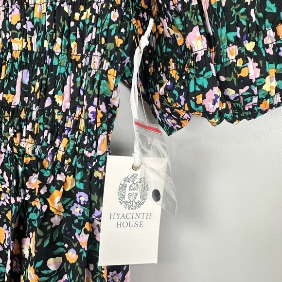 HYACINTH HOUSE Black Multi Floral Smocked Samantha Midi Dress