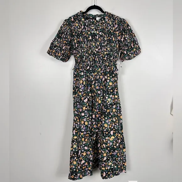 HYACINTH HOUSE Black Multi Floral Smocked Samantha Midi Dress