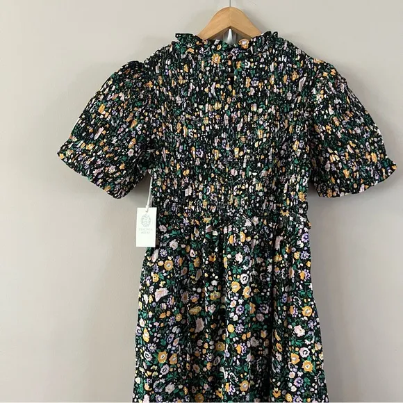 Hyacinth house smocked Samantha midi dress ladies size large black multi floral