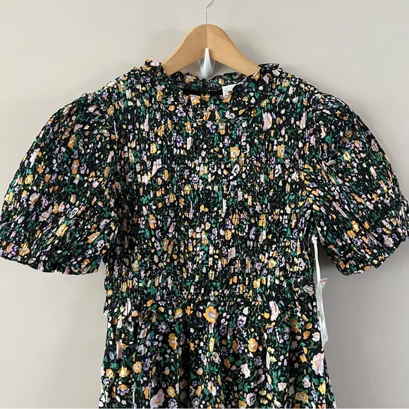 Hyacinth house smocked Samantha midi dress ladies size large black multi floral