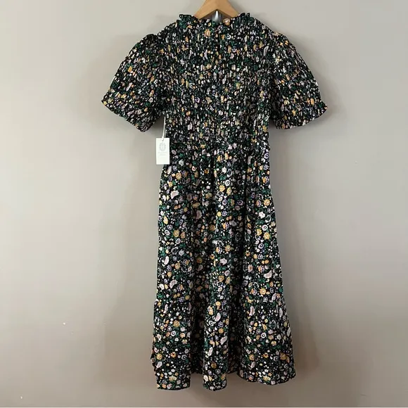 Hyacinth house smocked Samantha midi dress ladies size small black multi floral