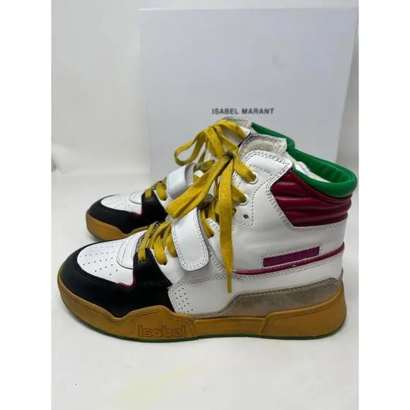 ISABEL MARANT ALSEE DISTRESSED Womens COLORBLOCK HIGH-TOP LEATHER Sneaker US 6.5