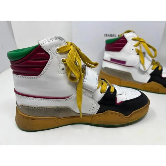 ISABEL MARANT ALSEE DISTRESSED Womens COLORBLOCK HIGH-TOP LEATHER Sneaker US 6.5