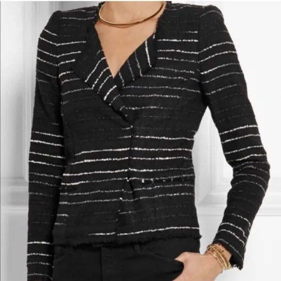 ISABEL MARANT Black Tweed Glenn Striped Jacket Size FR 40/US Medium