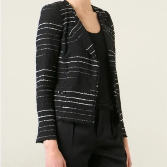 ISABEL MARANT Black Tweed Glenn Striped Jacket Size FR 40/US Medium