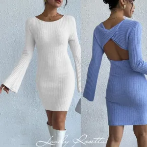 Ivory Stylish Backless Sweater Dress