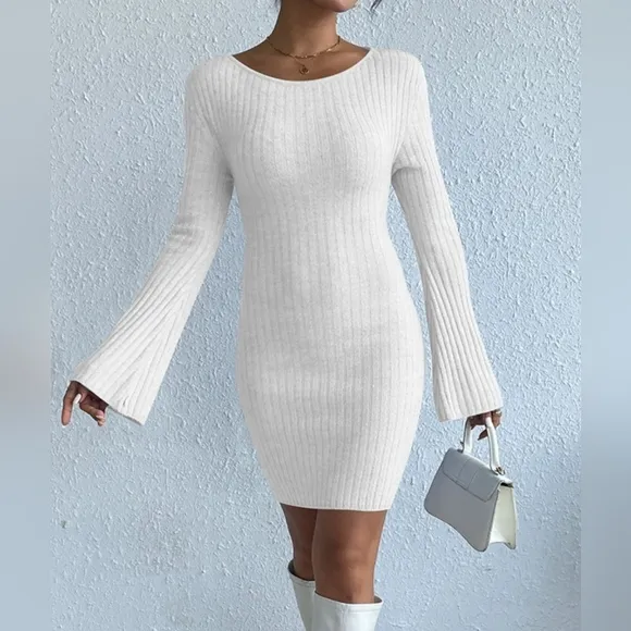 Ivory Stylish Backless Sweater Dress