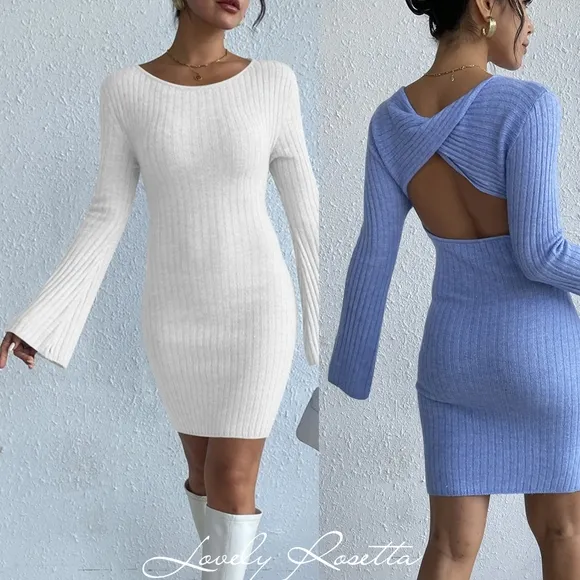 Ivory Stylish Backless Sweater Dress