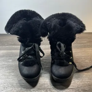 J crew Black Fur-Lined  wedges Boots woman’s size 7 (b53)