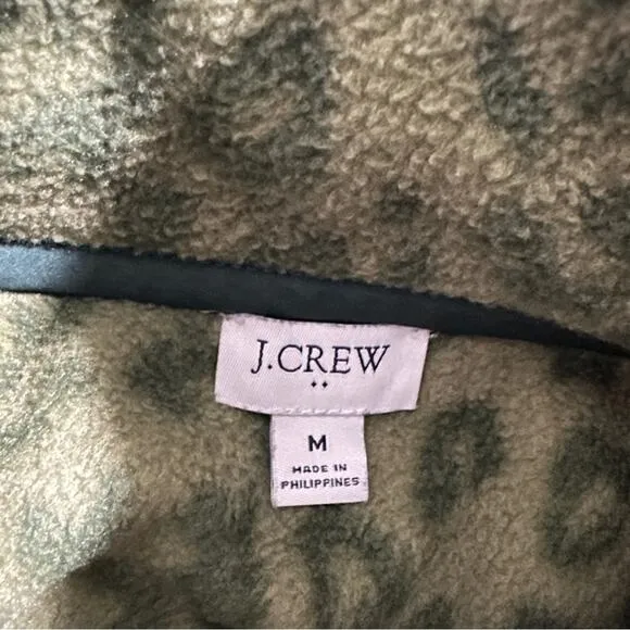 J. Crew Green‎ Leopard Print Quilted Button-Neck Sherpa Long Sleeve Sweater Sz M
