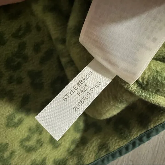J. Crew Green‎ Leopard Print Quilted Button-Neck Sherpa Long Sleeve Sweater Sz M