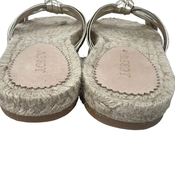 J.‎ Crew Made in Spain Knotted Espadrille Slides in Metallic Platino Gold Sz 7