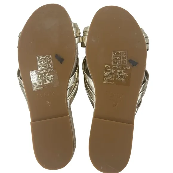 J.‎ Crew Made in Spain Knotted Espadrille Slides in Metallic Platino Gold Sz 7