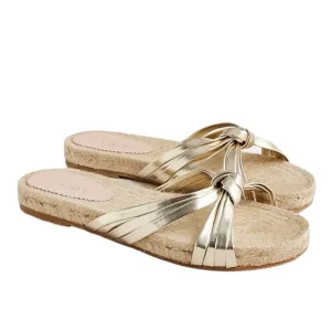 J.‎ Crew Made in Spain Knotted Espadrille Slides in Metallic Platino Gold Sz 7