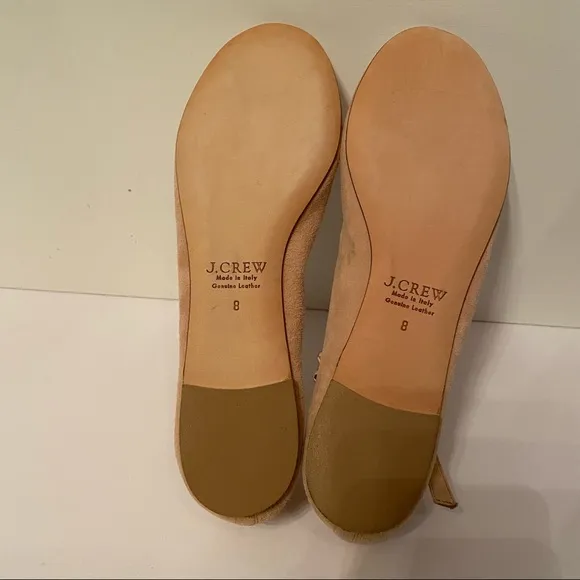 J. CREW NEW SHOES FLATS TAN SUEDE LEATHER T ANKLE STRAPS ROSE GOLD STUDS SIZE 8