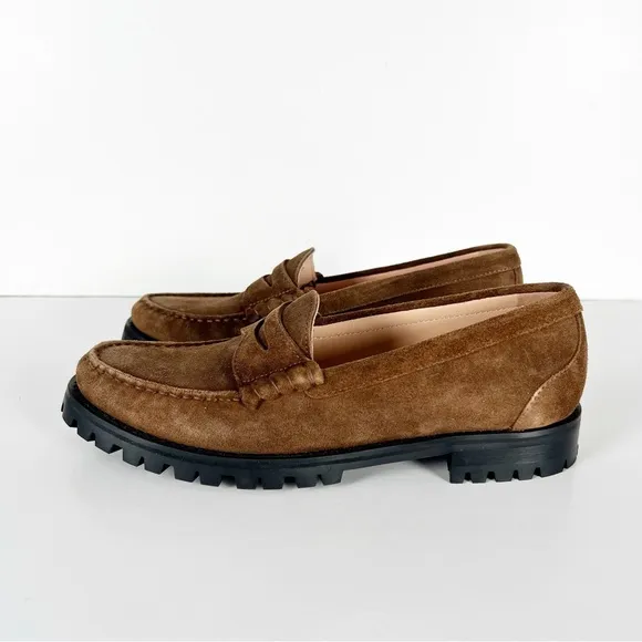 J. Crew Winona Lug-Sole Penny Loafers Suede Rich Toffee Size 9.5